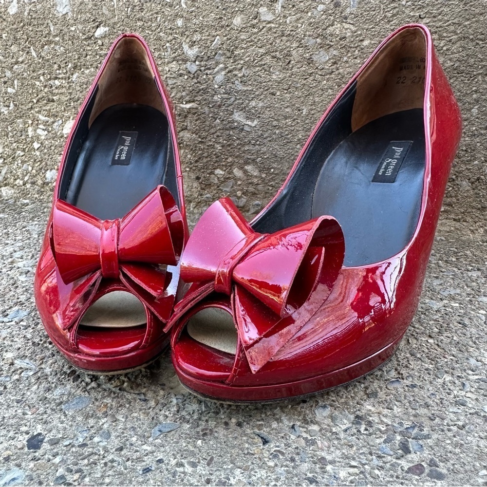 Paul Green Red Patent Leather Peep Toe Bow Platform Pumps Heels 6.5 Austria